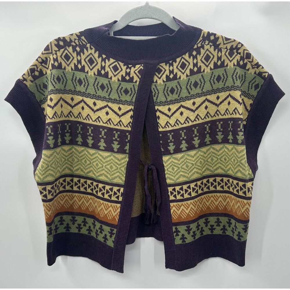 Aquarius Green-Purple Opened Back Tie Cropped Sweater Women's M/L Wool Blend - Picture 4 of 5